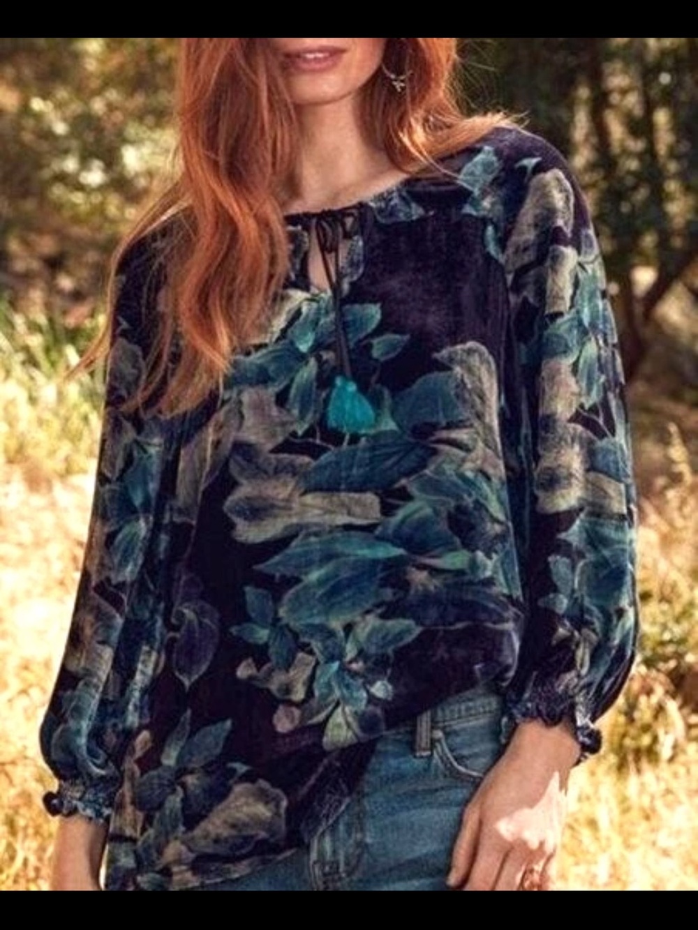 Johnny Was Women’s Floral Silk Blend Glowing Iris Velvet Blouse - Teal Navy XXS